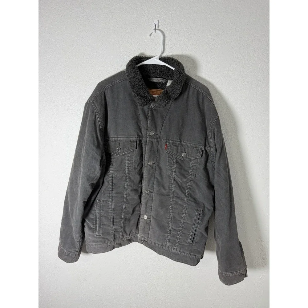 Levi's Corduroy Trucker Jacket Grey Sherpa Fleece Lined Men's Size XL